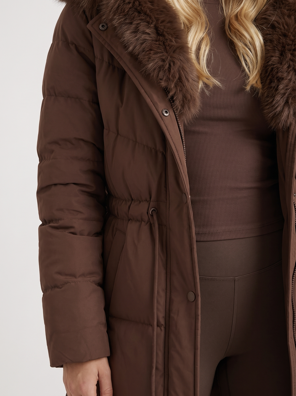 Long Women's Coat with Removable Hood & Adjustable Waist | L&S - 6 - London-stylehouse.com