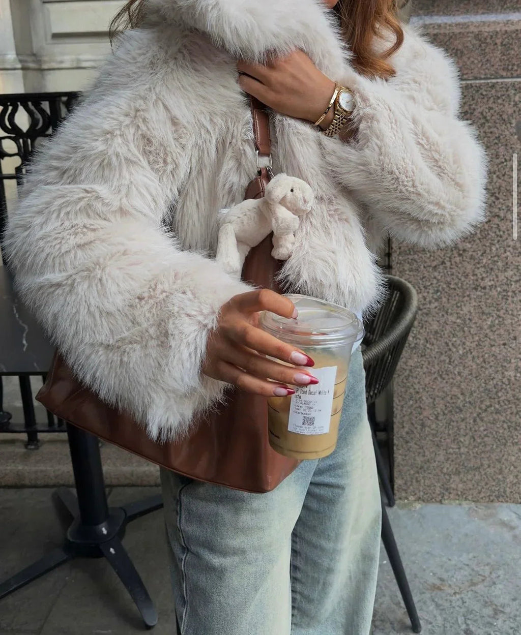 Faux Fur Coat Women's Oversized Fit with Plush Collar | L&S - 4 - London-stylehouse.com
