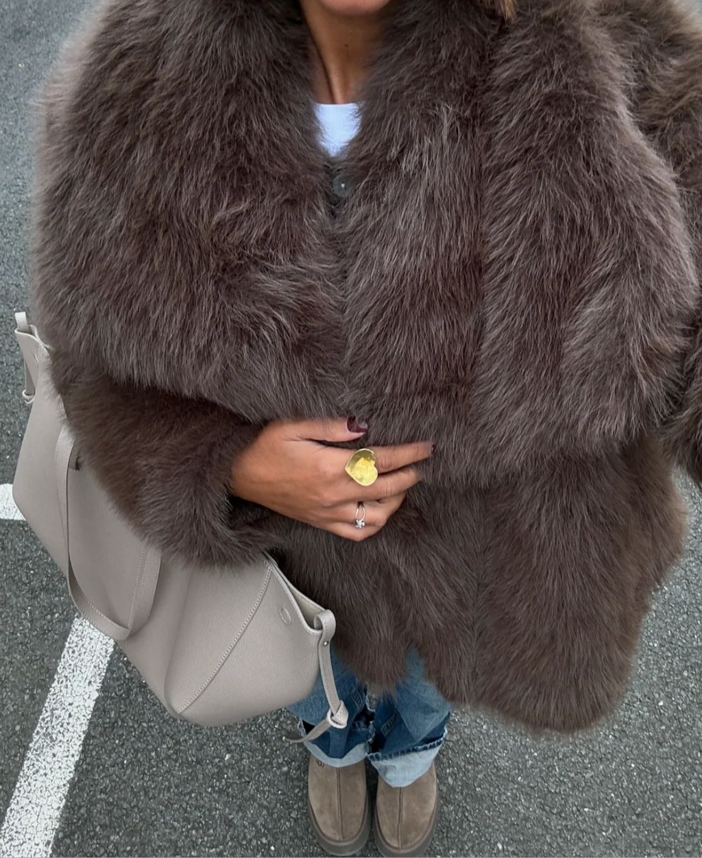 Faux Fur Coat Women's Oversized Design with Dramatic Sleeves | L&S - 1 - London-stylehouse.com