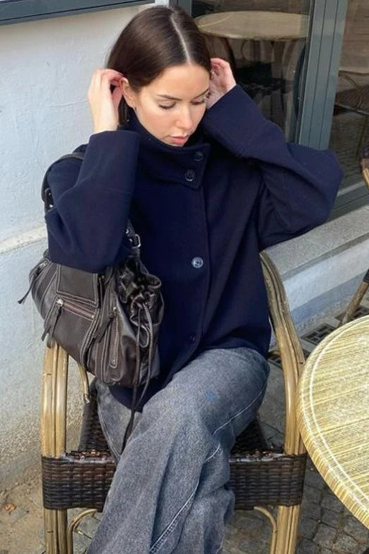 Jacket Women's Relaxed Fit with High Collar and Button Detail | L&S - 6 - London-stylehouse.com