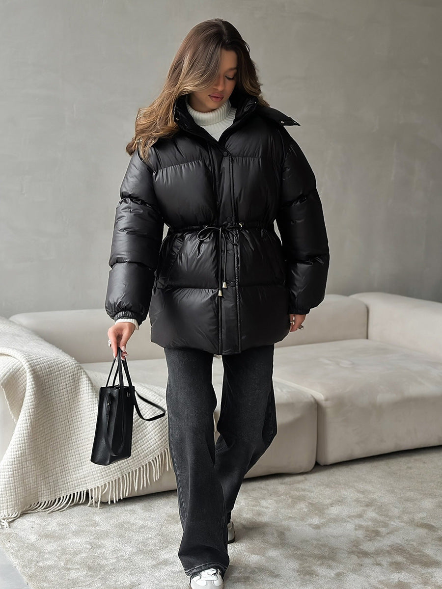 Puffer Jacket Women's with Hood and Adjustable Waist | L&S - 1 - London-stylehouse.com
