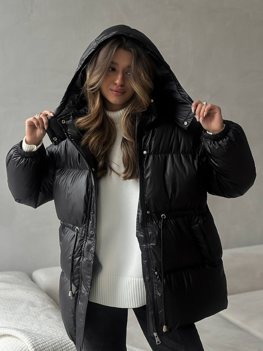 Puffer Jacket Women's with Hood and Adjustable Waist | L&S - 2 - London-stylehouse.com
