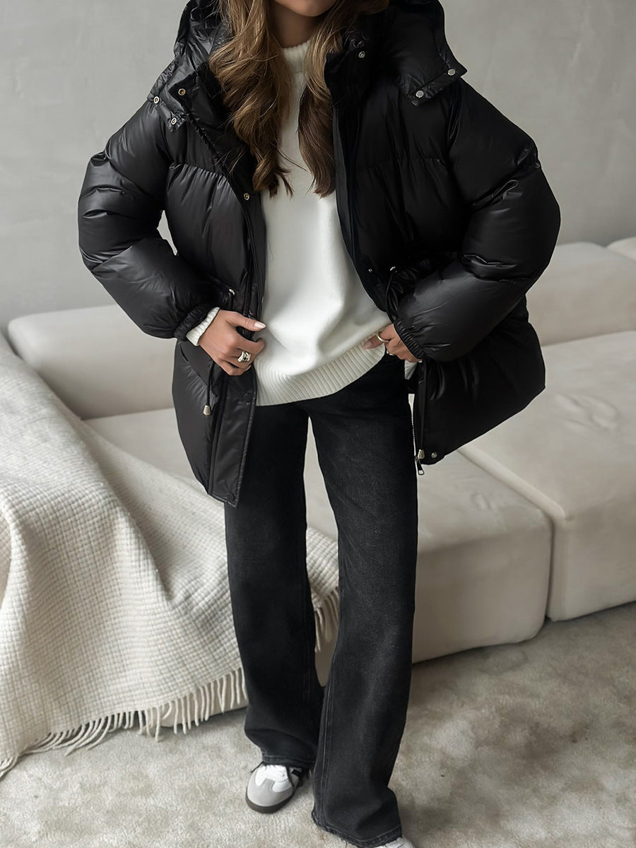 Puffer Jacket Women's with Hood and Adjustable Waist | L&S - 4 - London-stylehouse.com