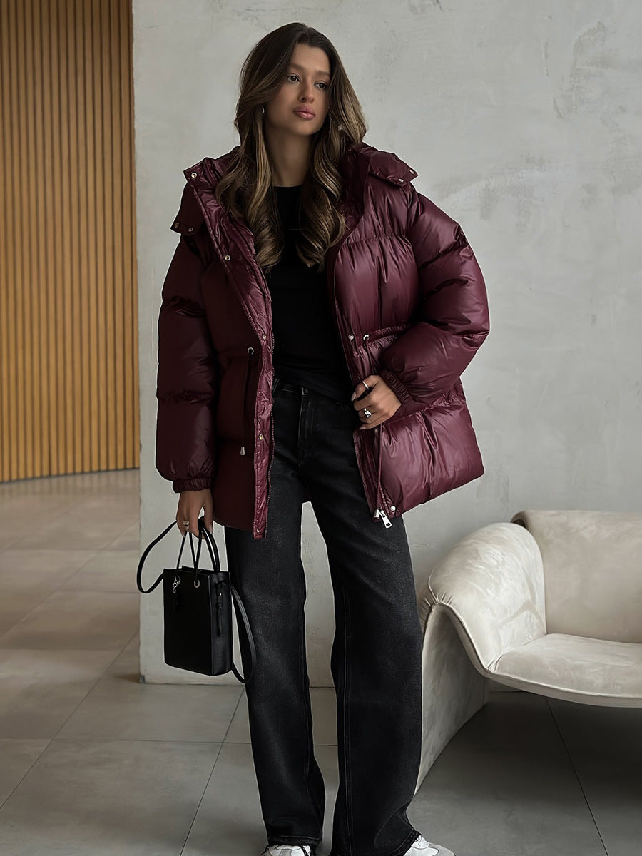 Puffer Jacket Women's with Hood and Adjustable Waist | L&S - 5 - London-stylehouse.com