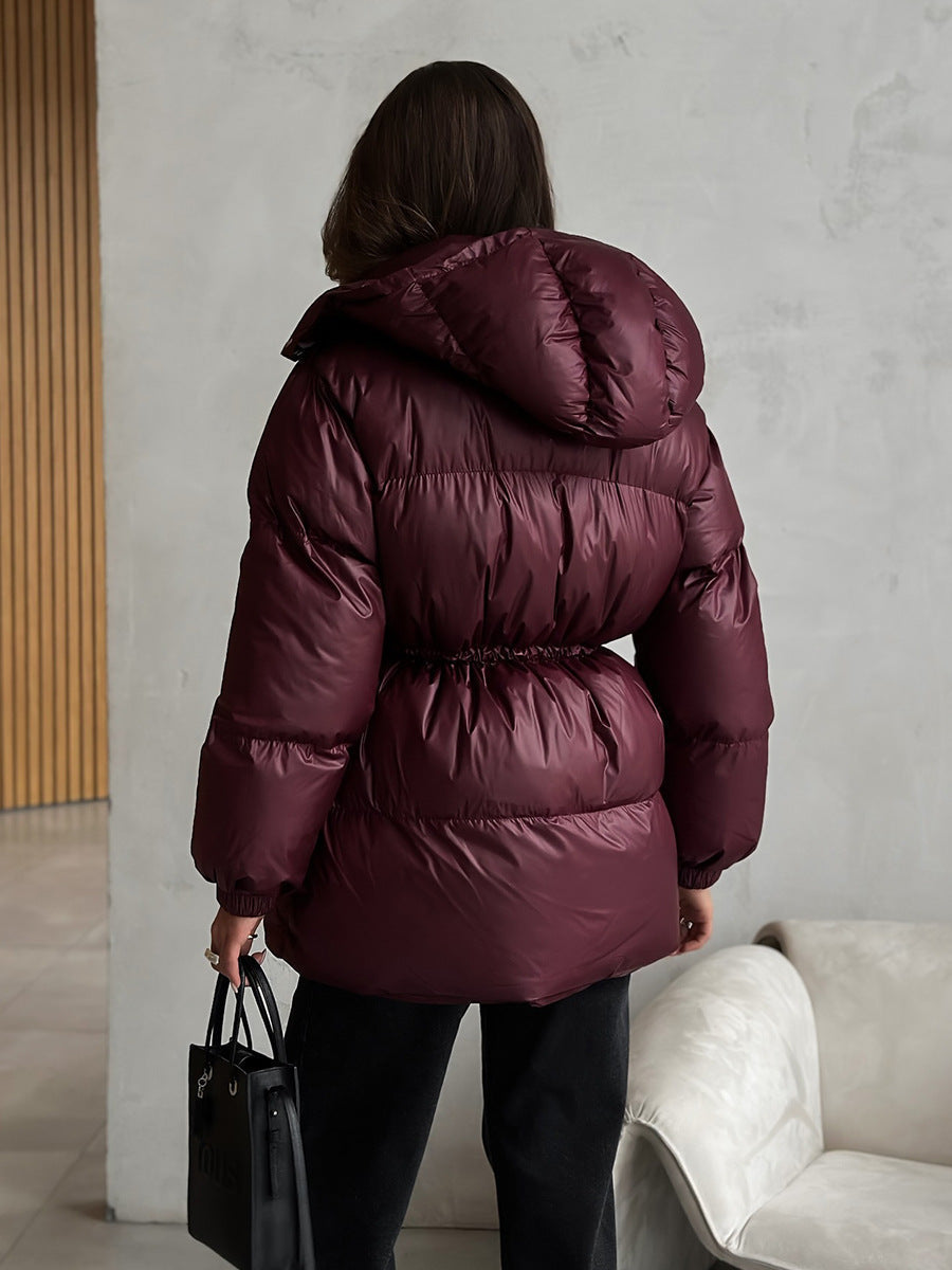 Puffer Jacket Women's with Hood and Adjustable Waist | L&S - 7 - London-stylehouse.com
