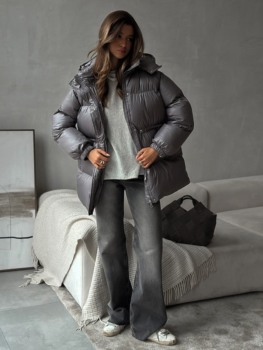 Puffer Jacket Women's with Hood and Adjustable Waist | L&S - 8 - London-stylehouse.com