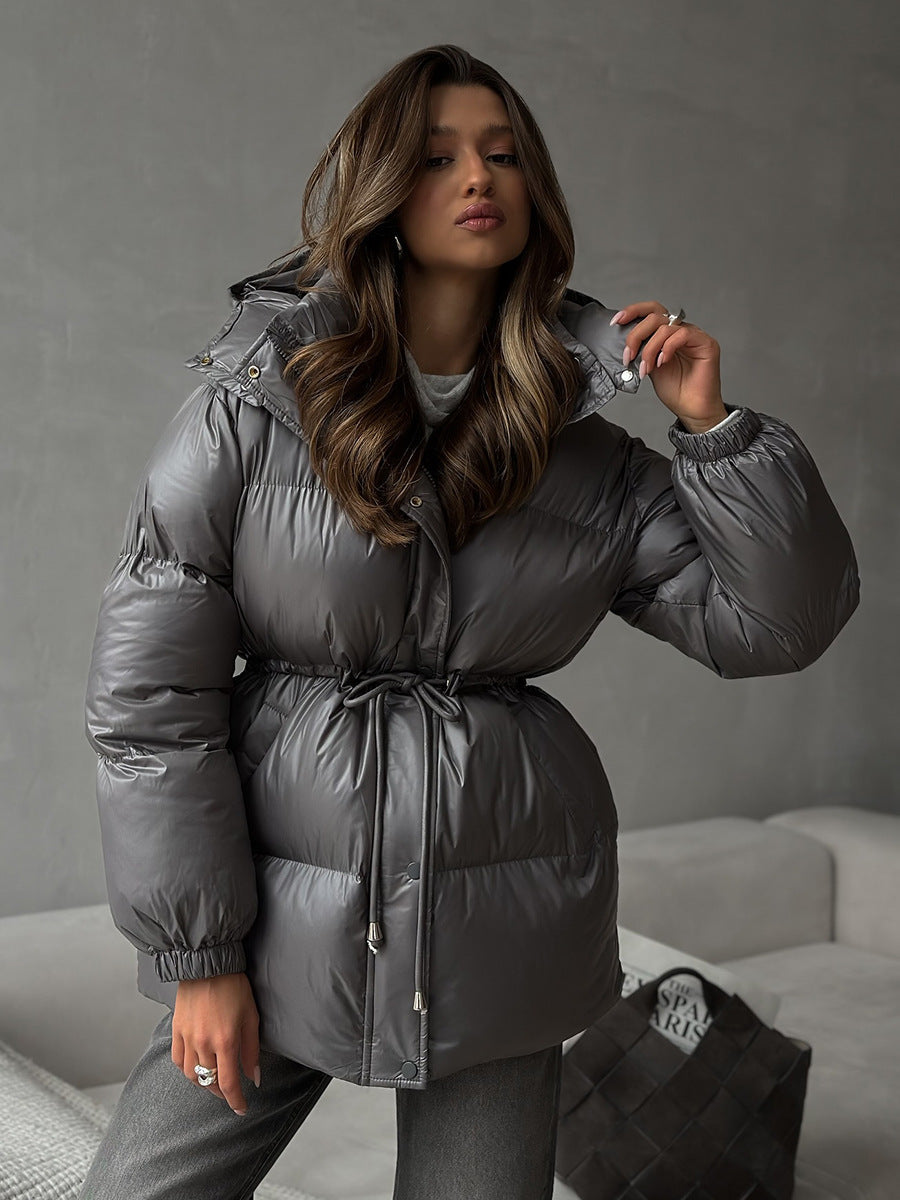 Puffer Jacket Women's with Hood and Adjustable Waist | L&S - 10 - London-stylehouse.com