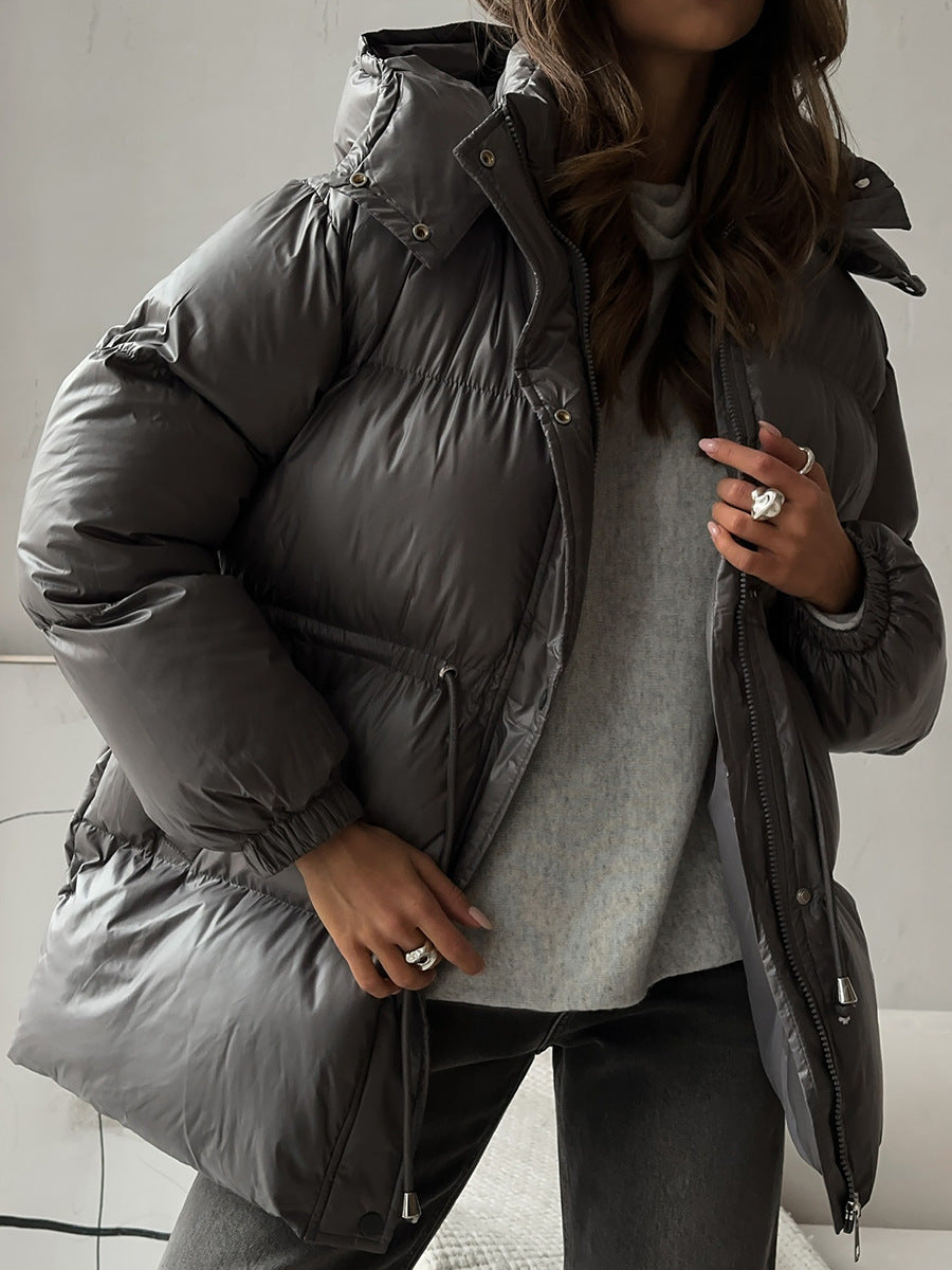Puffer Jacket Women's with Hood and Adjustable Waist | L&S - 11 - London-stylehouse.com