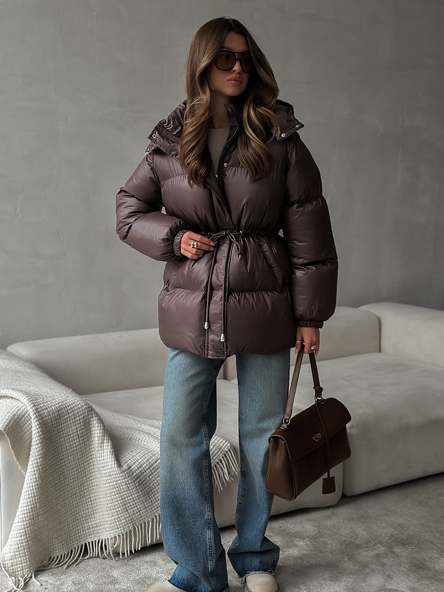 Puffer Jacket Women's with Hood and Adjustable Waist | L&S - 12 - London-stylehouse.com