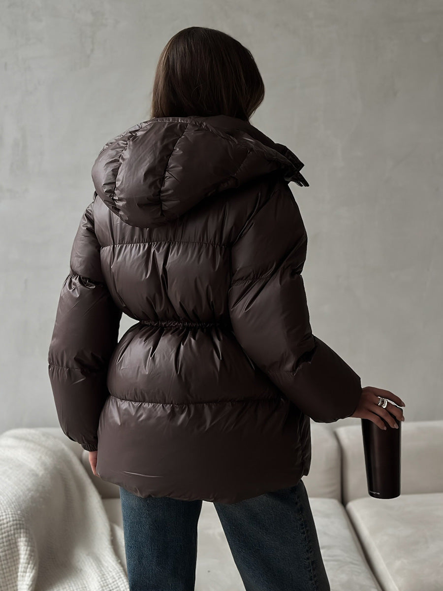 Puffer Jacket Women's with Hood and Adjustable Waist | L&S - 14 - London-stylehouse.com