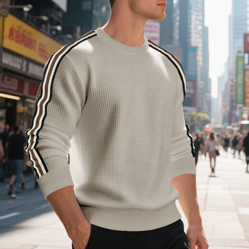 Sweater Men's Crew Neck with Sporty Stripe Detail | L&S - 1 - London-stylehouse.com