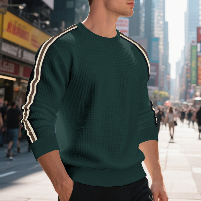 Sweater Men's Crew Neck with Sporty Stripe Detail | L&S - 3 - London-stylehouse.com