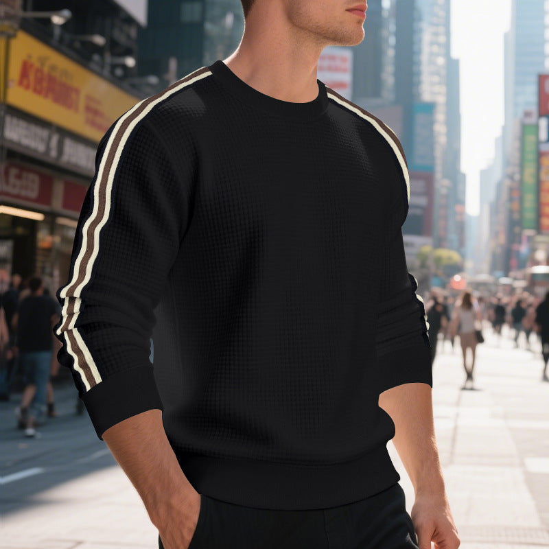 Sweater Men's Crew Neck with Sporty Stripe Detail | L&S - 5 - London-stylehouse.com