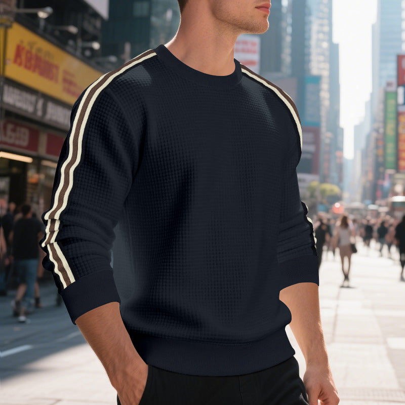 Sweater Men's Crew Neck with Sporty Stripe Detail | L&S - 7 - London-stylehouse.com