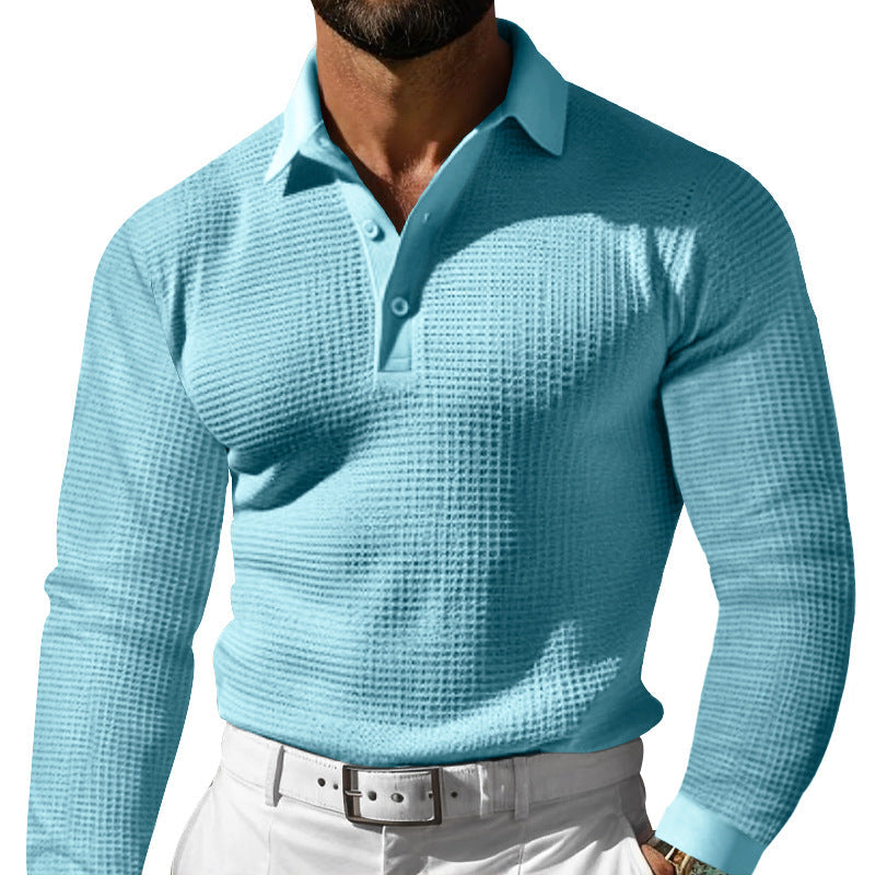 Men's Long Sleeve Polo Shirt with Textured Finish | L&S - 1 - London-stylehouse.com