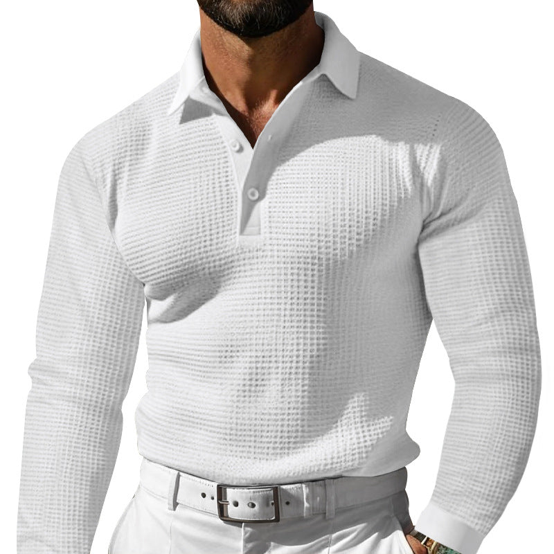 Men's Long Sleeve Polo Shirt with Textured Finish | L&S - 2 - London-stylehouse.com
