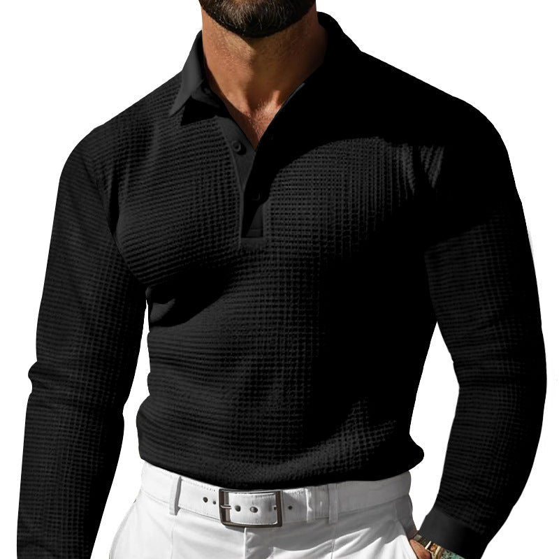 Men's Long Sleeve Polo Shirt with Textured Finish | L&S - 3 - London-stylehouse.com