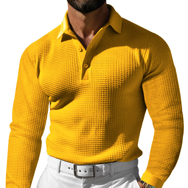 Men's Long Sleeve Polo Shirt with Textured Finish | L&S - 4 - London-stylehouse.com