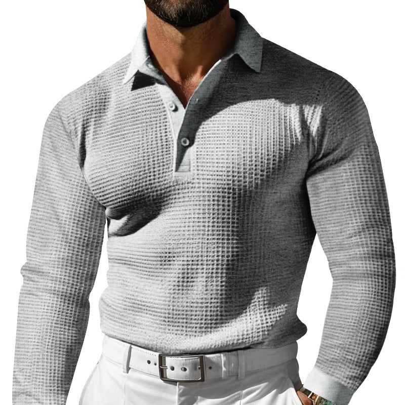 Men's Long Sleeve Polo Shirt with Textured Finish | L&S - 5 - London-stylehouse.com