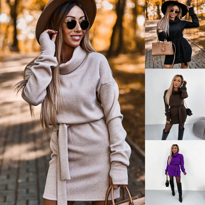 Cowl Neck Belted Dress Women's | L&S - 4 - London-stylehouse.com