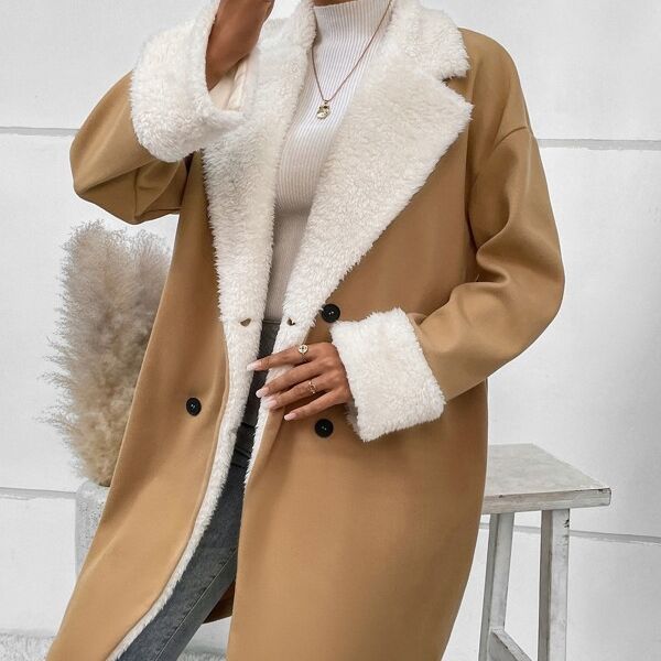 Coat Women's Double-Breasted with Soft Faux Fur Collar | L&S - 3 - London-stylehouse.com