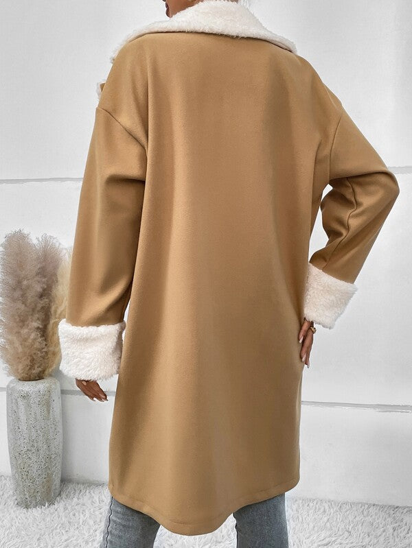 Coat Women's Double-Breasted with Soft Faux Fur Collar | L&S - 5 - London-stylehouse.com