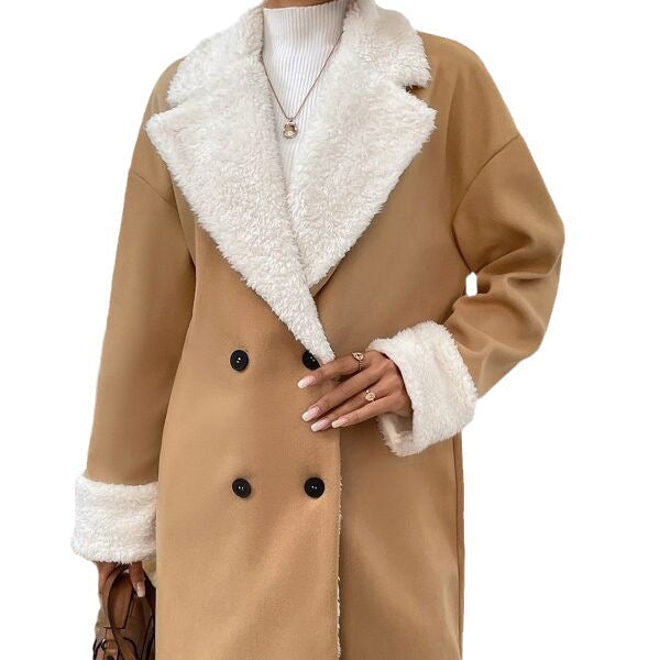 Coat Women's Double-Breasted with Soft Faux Fur Collar | L&S - 7 - London-stylehouse.com