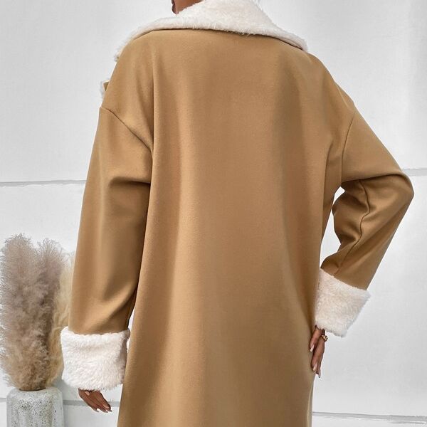 Coat Women's Double-Breasted with Soft Faux Fur Collar | L&S - 13 - London-stylehouse.com