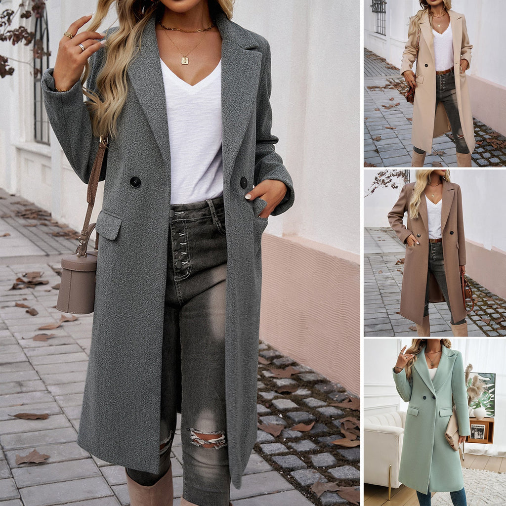 Women's Tailored Coat with Notched Collar and Pockets | L&S - 2 - London-stylehouse.com