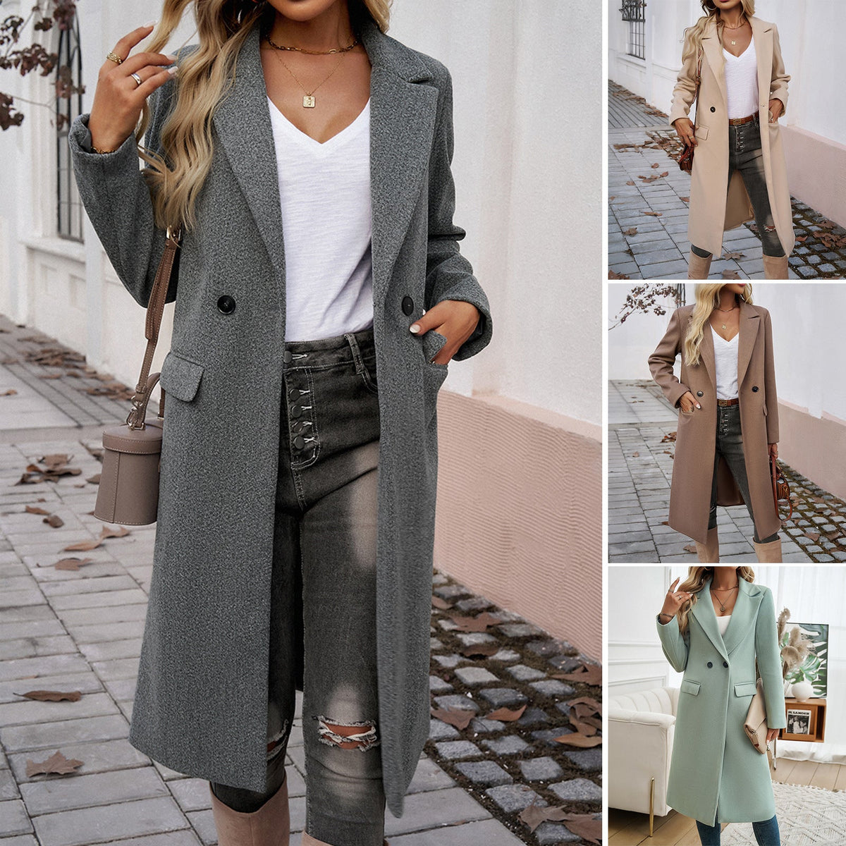 Women's Tailored Coat with Notched Collar and Pockets | L&S - 2 - London-stylehouse.com
