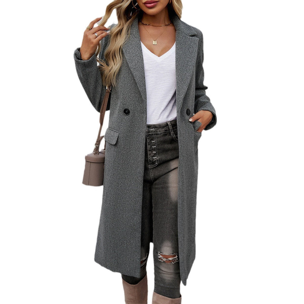 Women's Tailored Coat with Notched Collar and Pockets | L&S - 4 - London-stylehouse.com