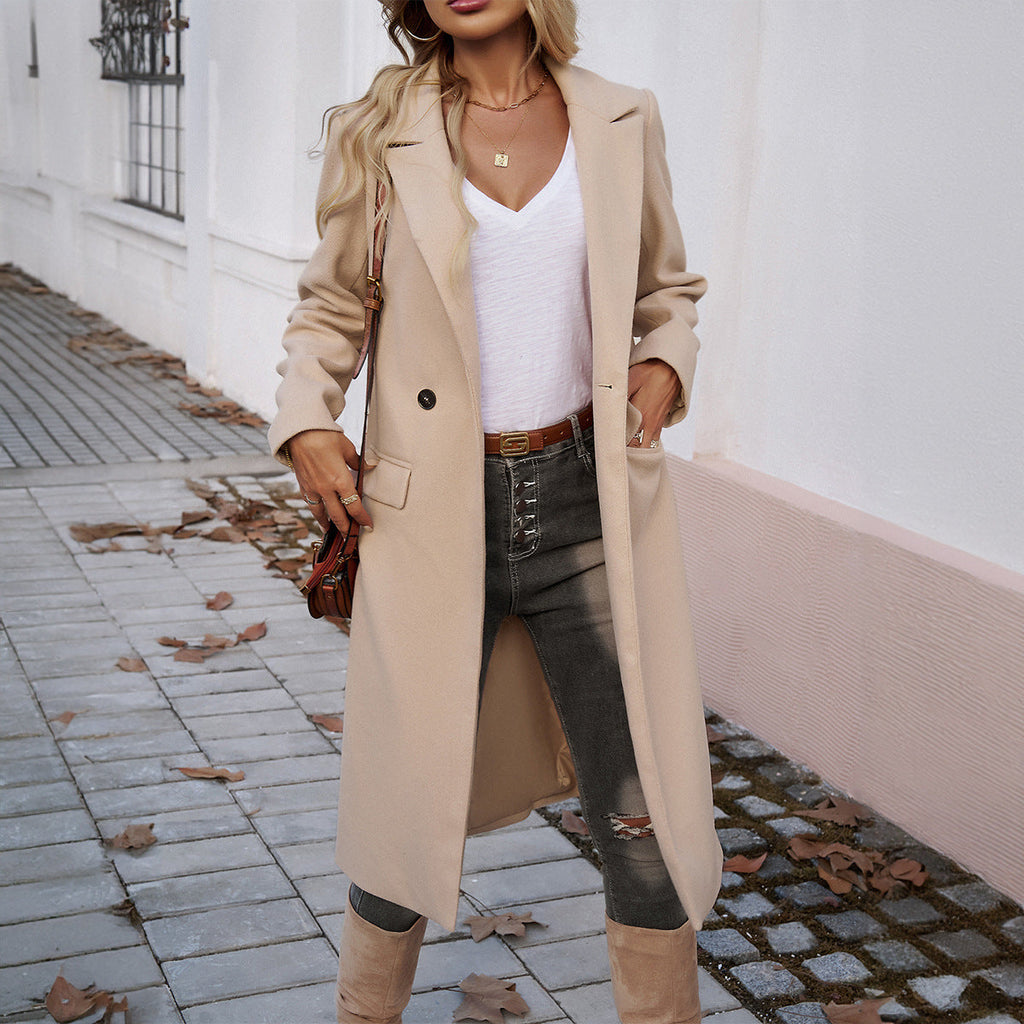 Women's Tailored Coat with Notched Collar and Pockets | L&S - 5 - London-stylehouse.com
