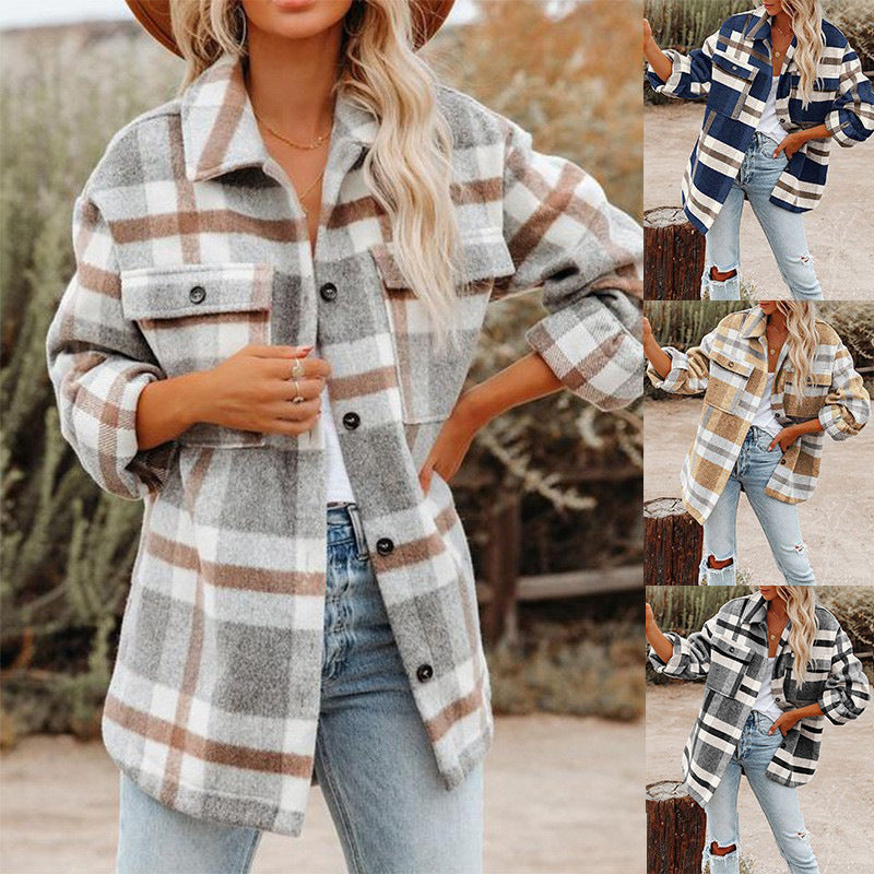 Checked Women's Jacket with Relaxed Fit and Functional Pockets | L&S - 1 - London-stylehouse.com