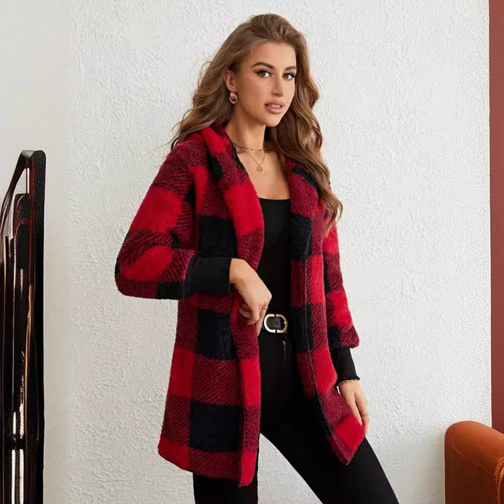Coat Women's Checkered Design with Hood | L&S - 1 - London-stylehouse.com