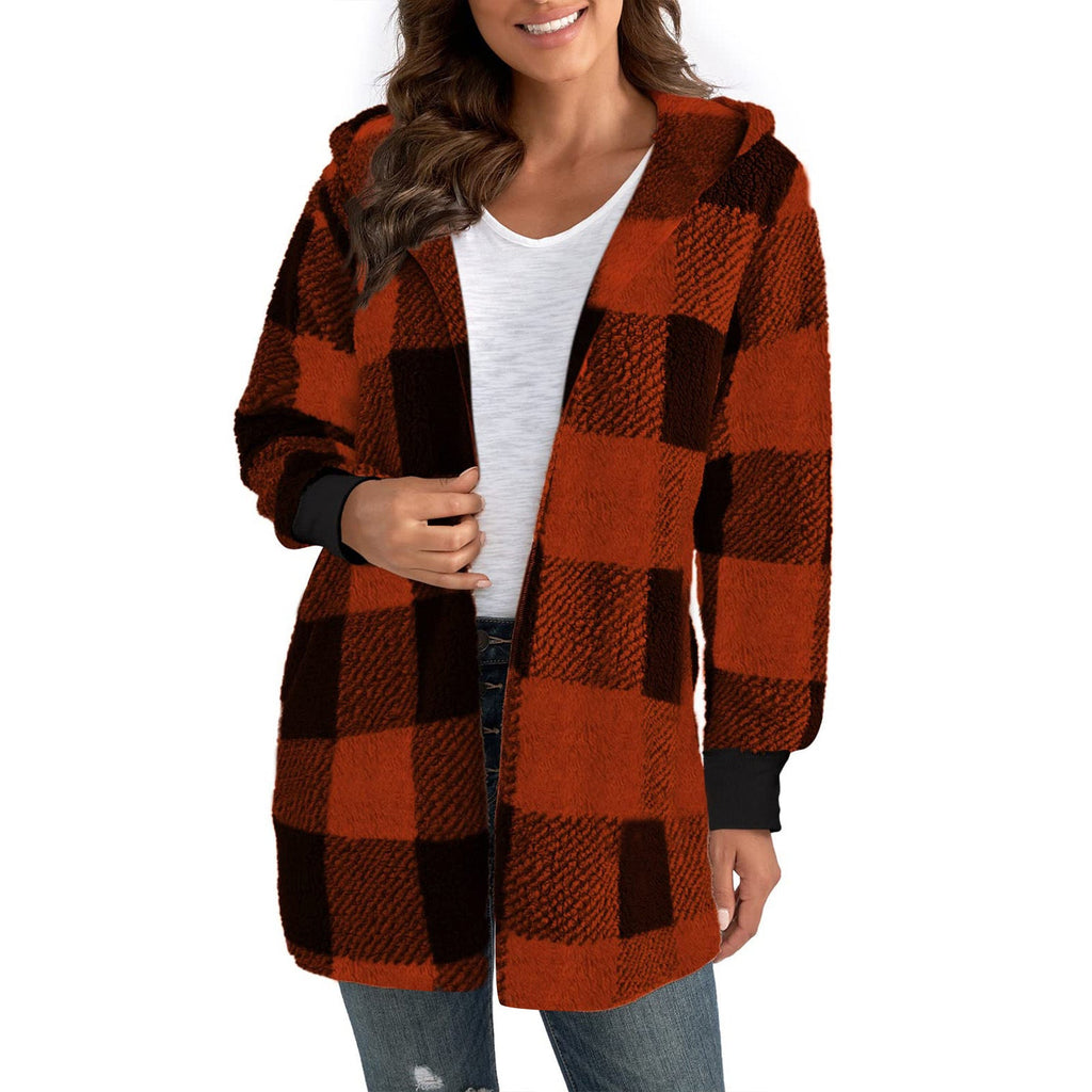 Coat Women's Checkered Design with Hood | L&S - 4 - London-stylehouse.com