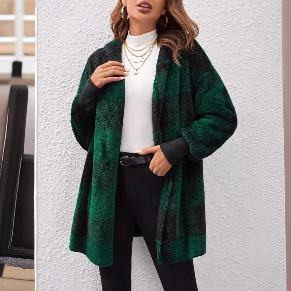 Coat Women's Checkered Design with Hood | L&S - 6 - London-stylehouse.com