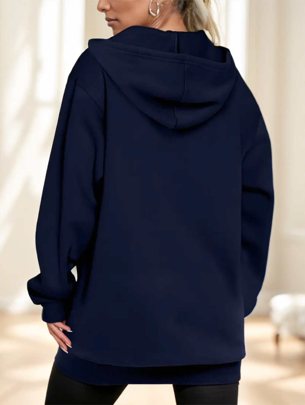 Hooded Longline Zip-Up Hoodie Women's with Pockets | L&S - 5 - London-stylehouse.com