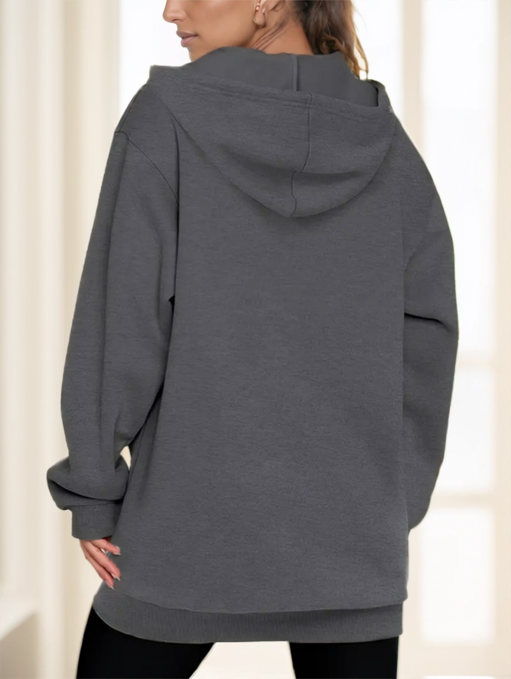 Hooded Longline Zip-Up Hoodie Women's with Pockets | L&S - 6 - London-stylehouse.com