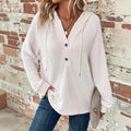 Hoodie Women’s Waffle Knit with Button Placket | L&S - 1 - London-stylehouse.com