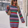 Women's Striped Knit Dress with Bell Sleeves | L&S - 1 - London-stylehouse.com