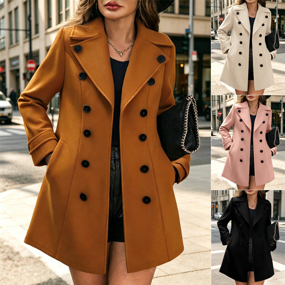 Double-Breasted Women's Coat with Tailored Fit | L&S - 10 - London-stylehouse.com