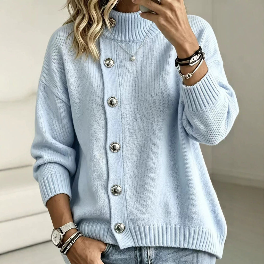 Pullover Women's Relaxed Fit with Button Detail | L&S - 4 - London-stylehouse.com