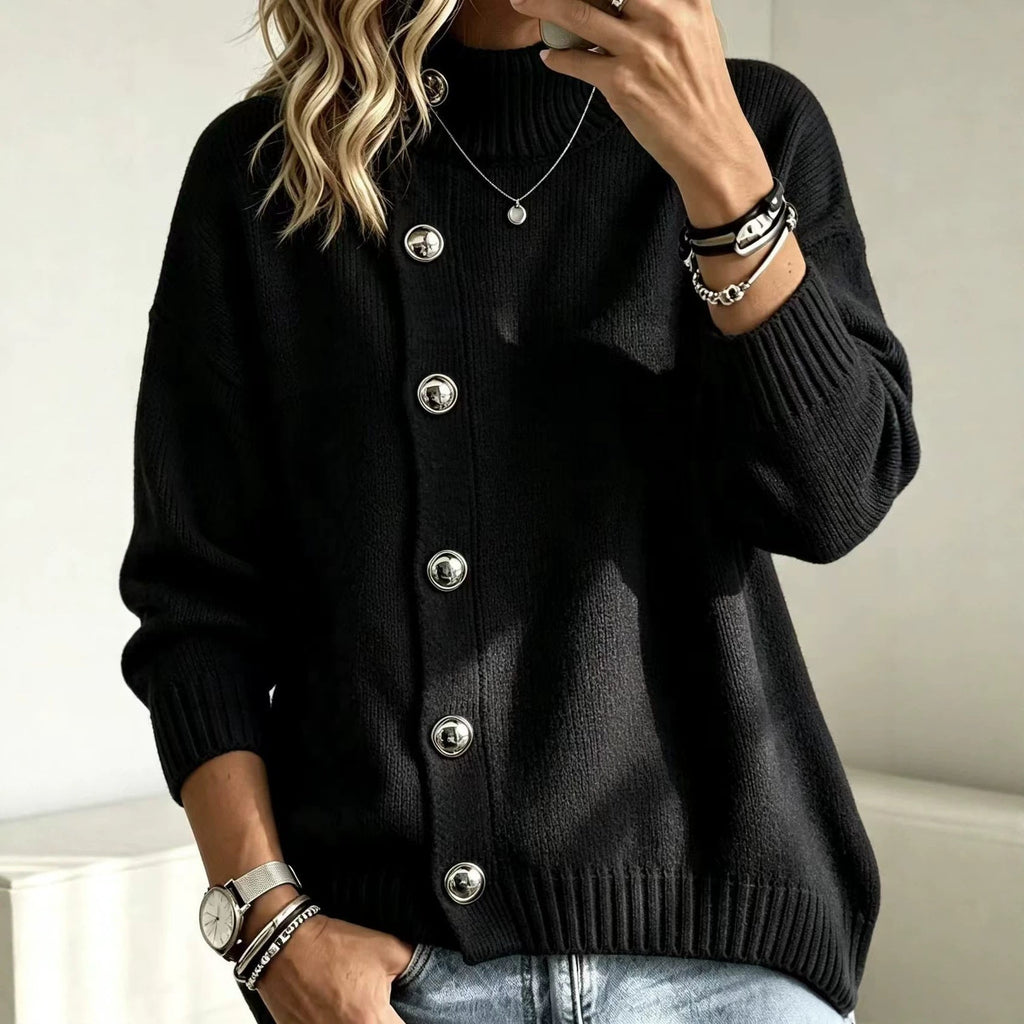 Pullover Women's Relaxed Fit with Button Detail | L&S - 5 - London-stylehouse.com