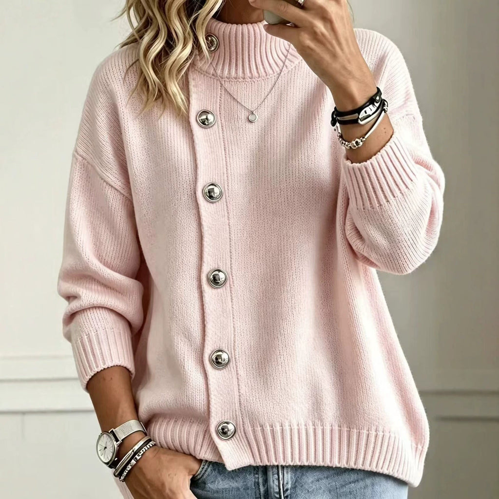 Pullover Women's Relaxed Fit with Button Detail | L&S - 9 - London-stylehouse.com