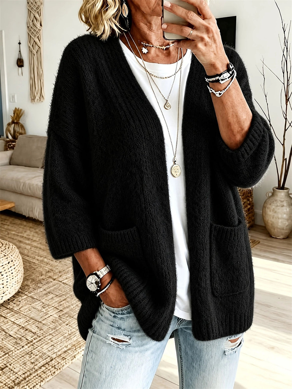 Cardigan Women's Relaxed Fit with Pockets | L&S - 1 - London-stylehouse.com