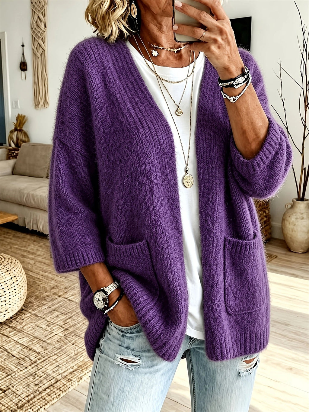 Cardigan Women's Relaxed Fit with Pockets | L&S - 2 - London-stylehouse.com