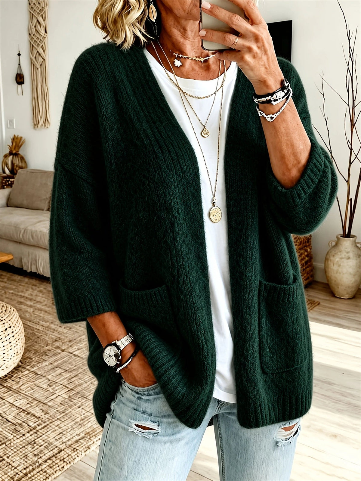Cardigan Women's Relaxed Fit with Pockets | L&S - 3 - London-stylehouse.com