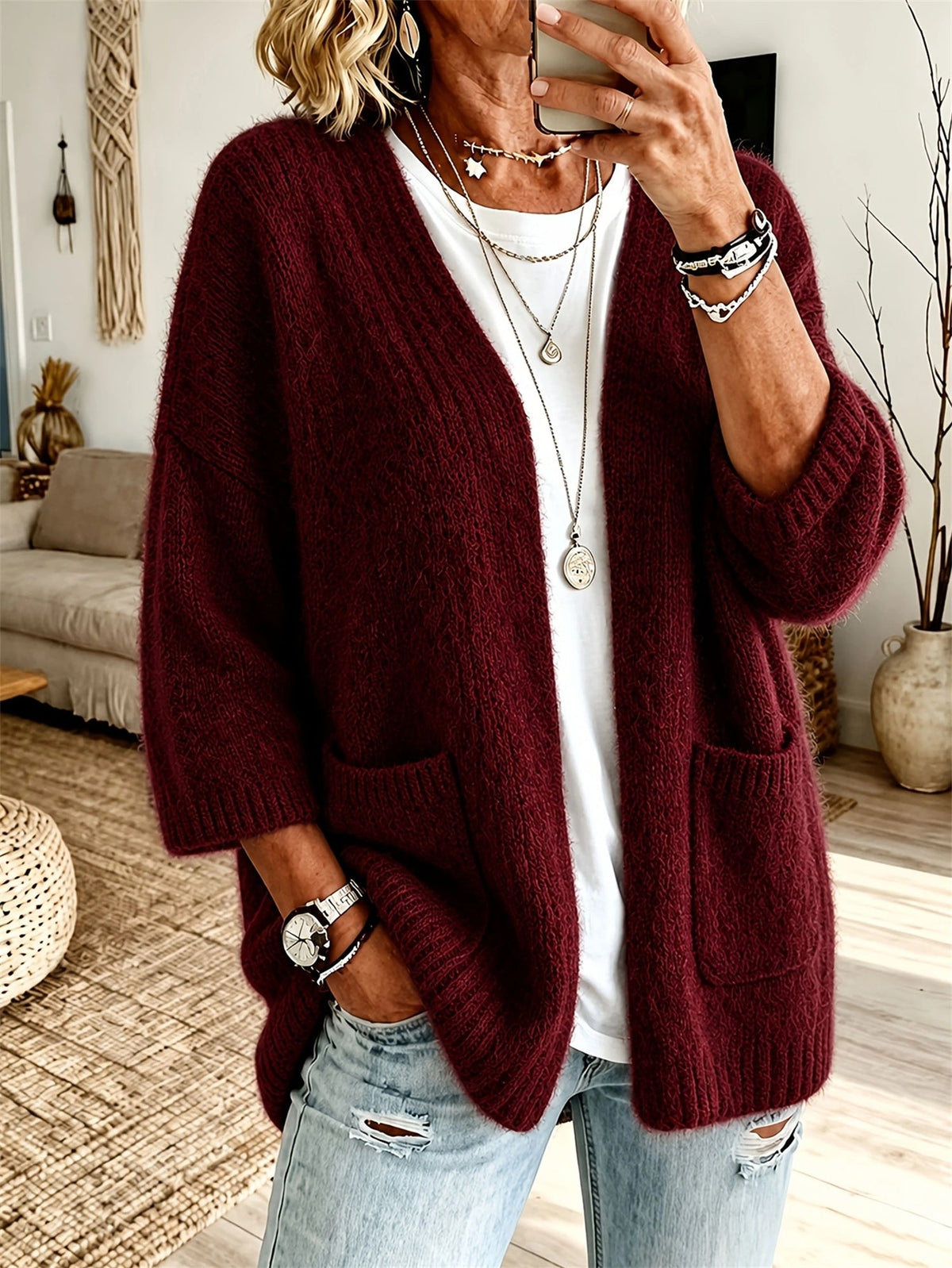 Cardigan Women's Relaxed Fit with Pockets | L&S - 4 - London-stylehouse.com