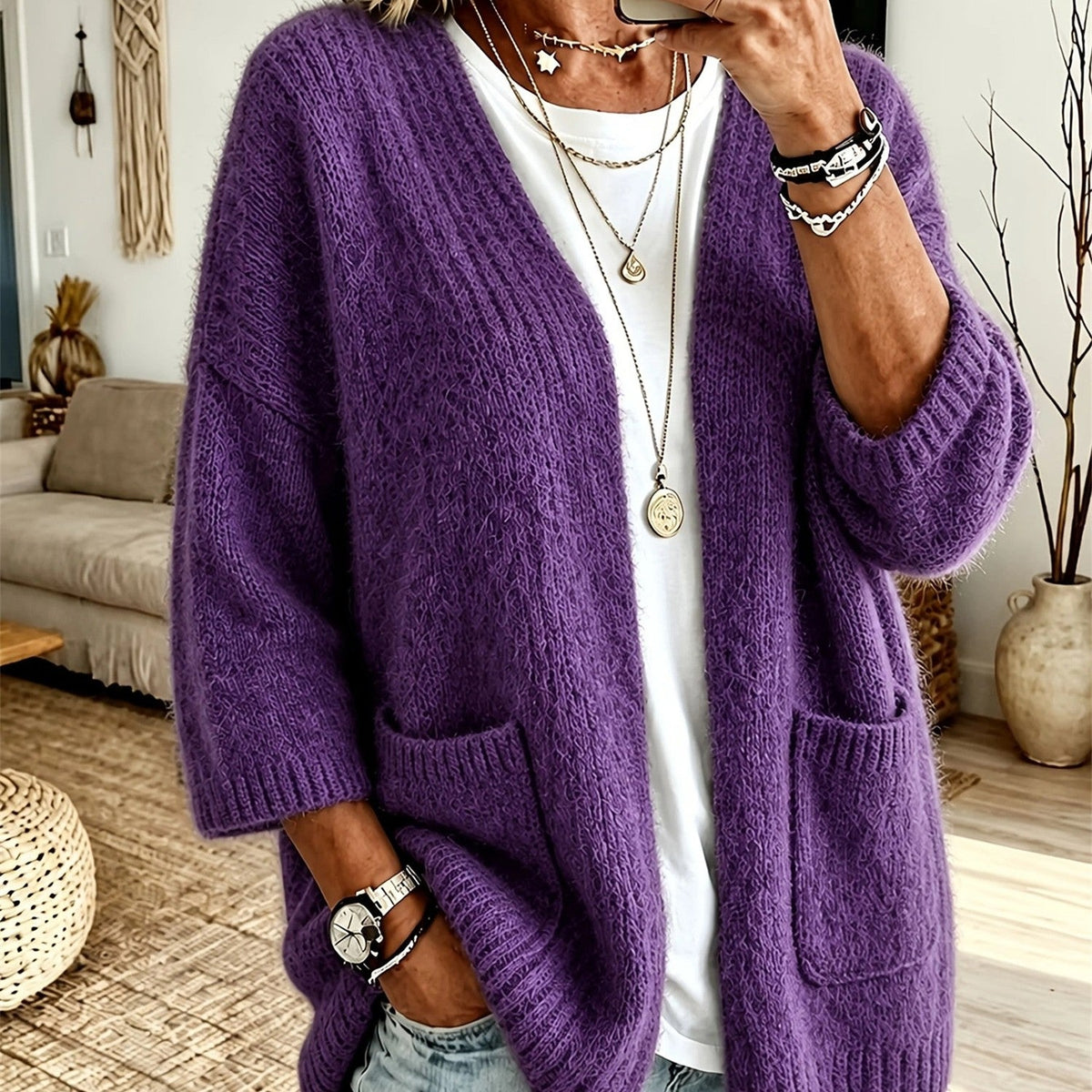 Cardigan Women's Relaxed Fit with Pockets | L&S - 6 - London-stylehouse.com