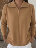 Cardigan Women’s Zip Front with Stand-Up Collar | L&S - 4 - London-stylehouse.com